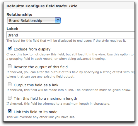 Brand field settings