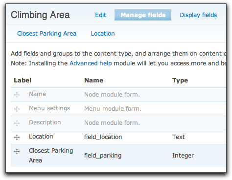 Climbing Area content type description