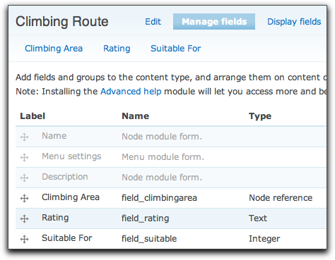 Climbing Route content type description