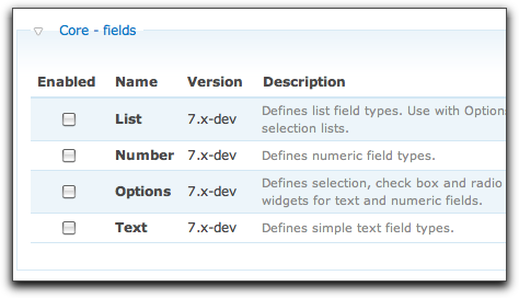 Drupal 7 fields in core