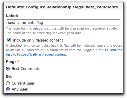 Flag relationship configuration options