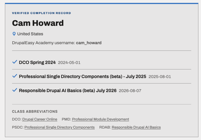 Screenshot of a "verified completion record".