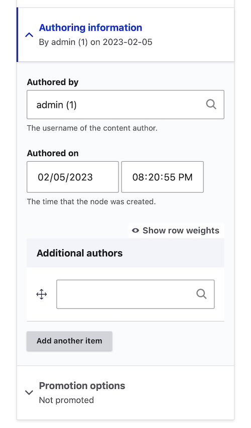 Additional authors field on node add/edit page.
