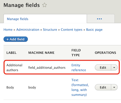 Additional authors field on Basic page content type