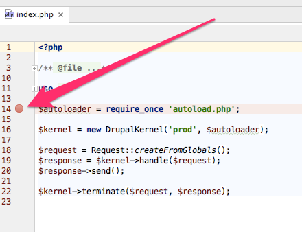 PhpStorm set a breakpoint.