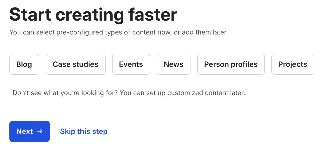 Drupal CMS installer recipe selection screen