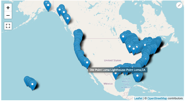 All US lighthouses on a map.