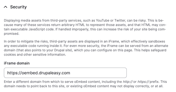 Media module oEmbed settings page.