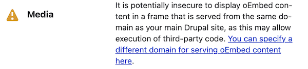 Common Media module warning on the Drupal core Status Report page.
