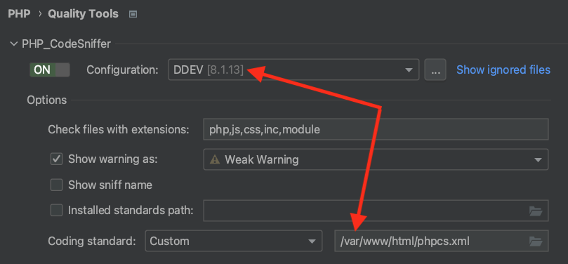 PhpStorm DDEV command-line configuration.