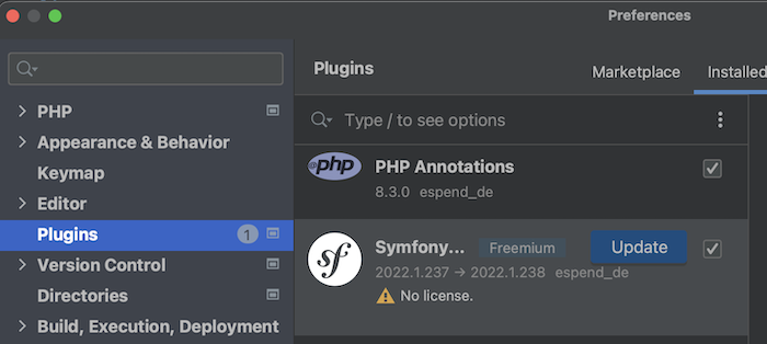 PhpStorm plugin update screenshot