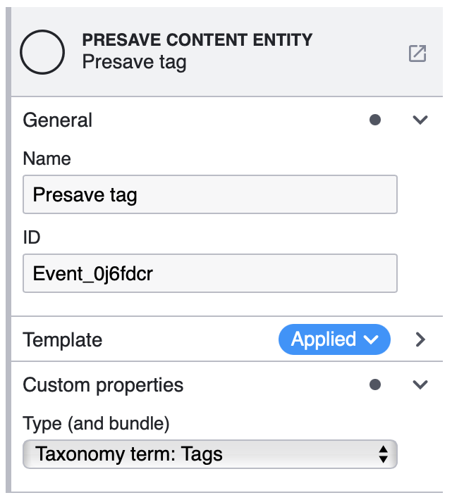 Presave content entity details screenshot