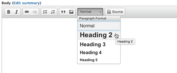 Default settings for "Basic HTML" text format.