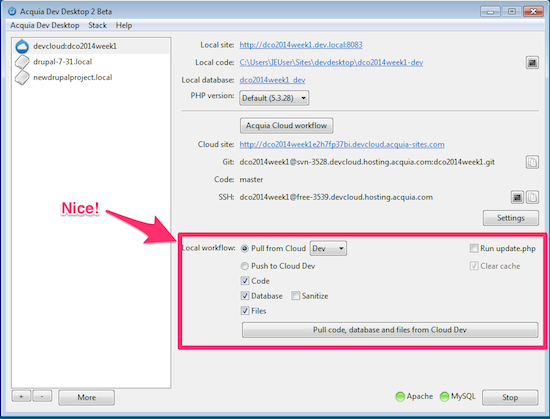 Acquia Dev Desktop Cloud integration