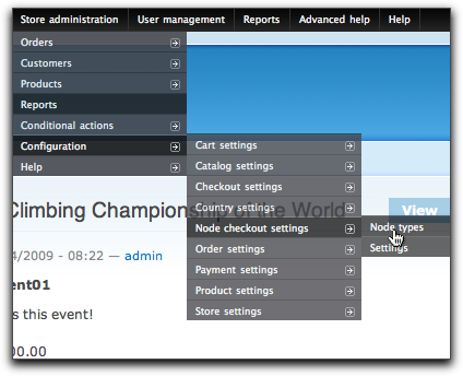 admin menu node checkout settings