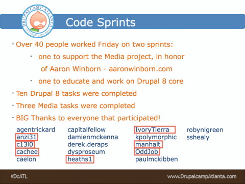 DrupalCamp Atlanta code sprint slide