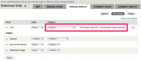 Field Redirection settings