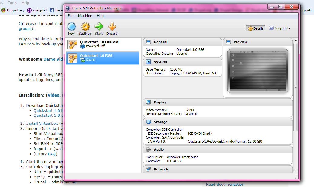 VirtualBox interface